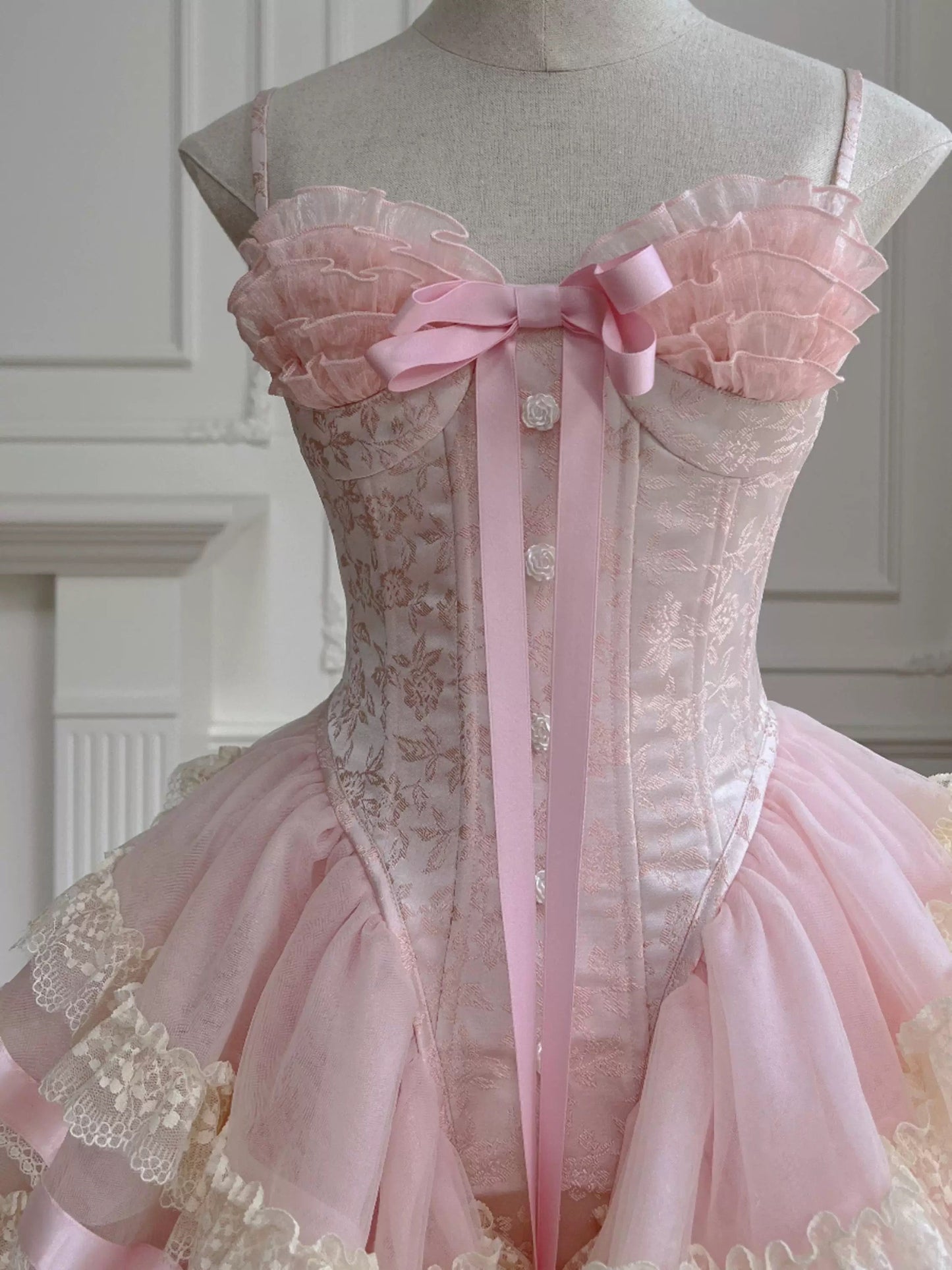 Princess Heart-shaped Collar Bow Herringbone Lace Edge Fluffy 17th Birthday Homecoming Dress P3781