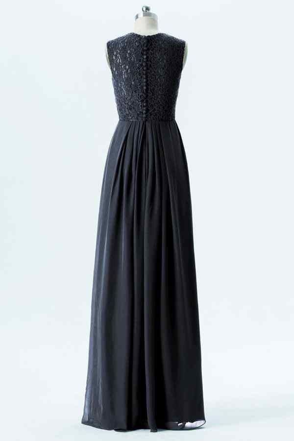 Grey Sweetheart Scoop Back Lace Chiffon Long Bridesmaid Dress with Buttons