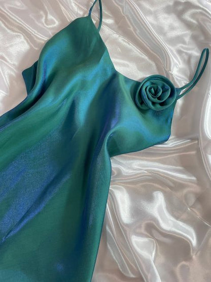 Green gradient fashion simple long elegant satin ball gown evening dress party dress gh3224