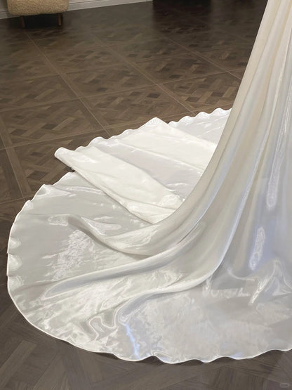 Elegant White Mermaid Strapless Satin Wedding Dress with Train P4089