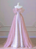 Vintage Pink Off-Shoulder Sequin Trumpet Evening Gown TP5183