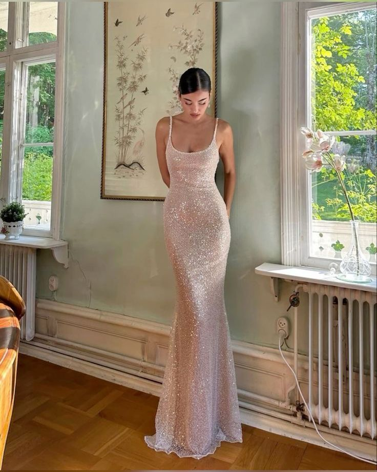 Champagne Mermaid Straps Sequin Prom Dresses Maxi Dress 22th Birthday Outfits