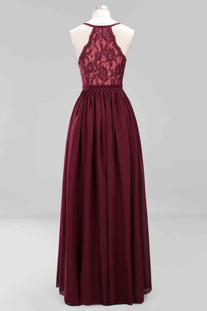 Burgundy A-line Sweetheart Sleeves Pleated Chiffon Long Bridesmaid Dress