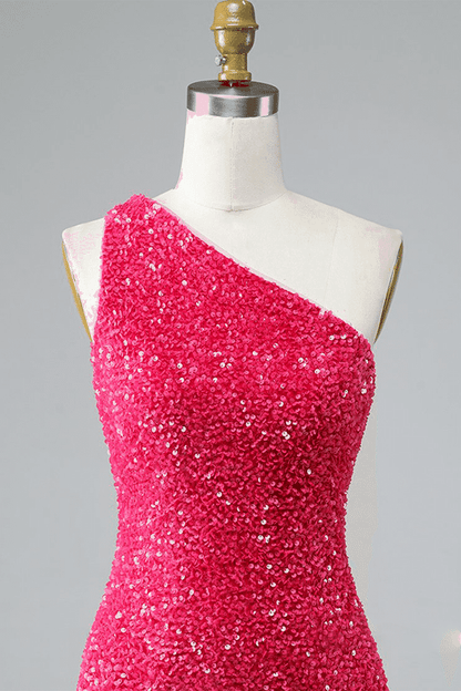 Sheath One Shoulder Straps Back Sequins Mini Homecoming Dress
