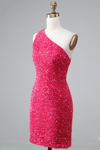 Sheath One Shoulder Straps Back Sequins Mini Homecoming Dress