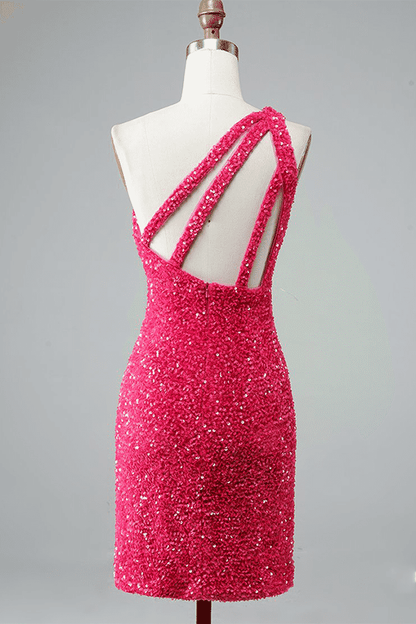 Sheath One Shoulder Straps Back Sequins Mini Homecoming Dress