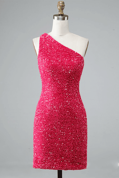 Sheath One Shoulder Straps Back Sequins Mini Homecoming Dress