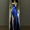 Royal Blue Long Prom Dress Outfit Wedding Guest with Slit