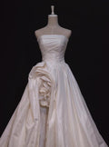 Chic Light Pink Satin Strapless A-Line High Slit Evening Gown Prom Dress TP5260
