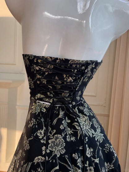 Black/White Vintage Long Satin Prom Dress Birthday Party Dress Evening Dress gh4410