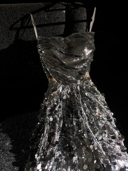 girlhomeshops--Silver sparkling sequins glittering long prom dress prom dress gh5696