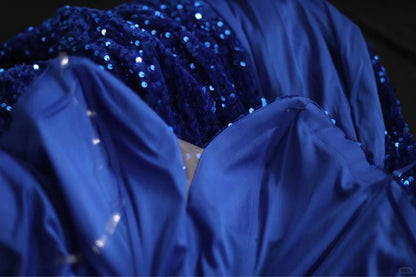 Royal blue fishtail evening dress custom velvet Sequins beaded side slit pleated wedding adult ceremony birthday party gh4326
