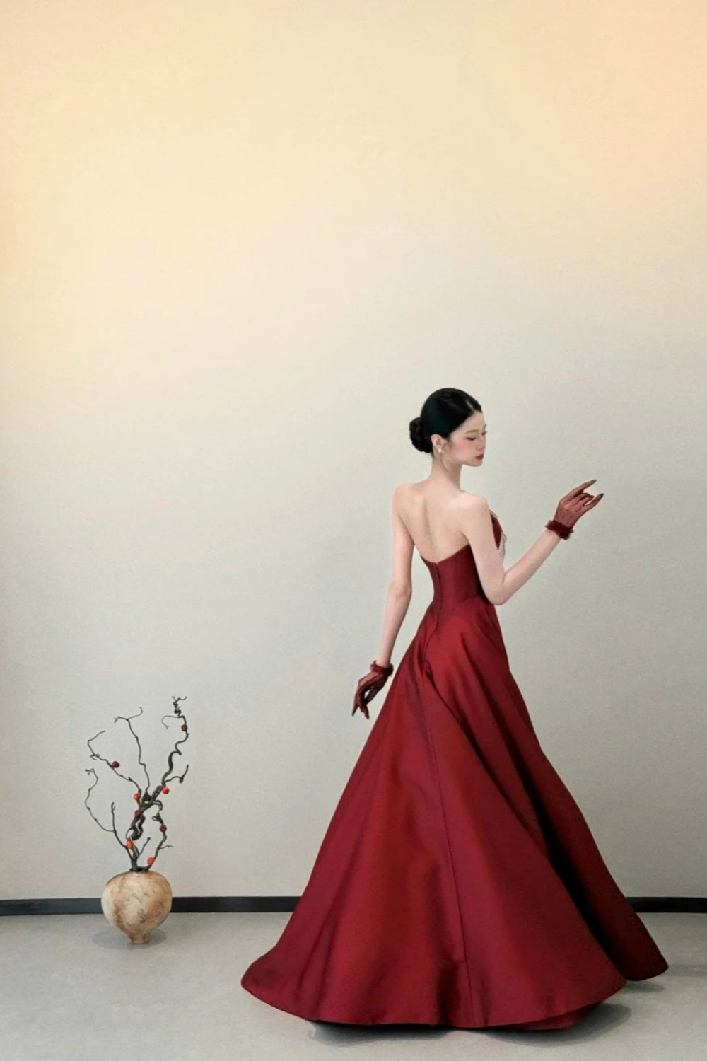 girlhomeshops- Red Long Sleeve Off-The-Shoulder Bodycon Satin Floor-Length Ball Gown Prom Dress gh5962