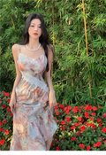 New Fashion Elegant Floral Design Mermaid Spaghetti Strap Dress TP3021