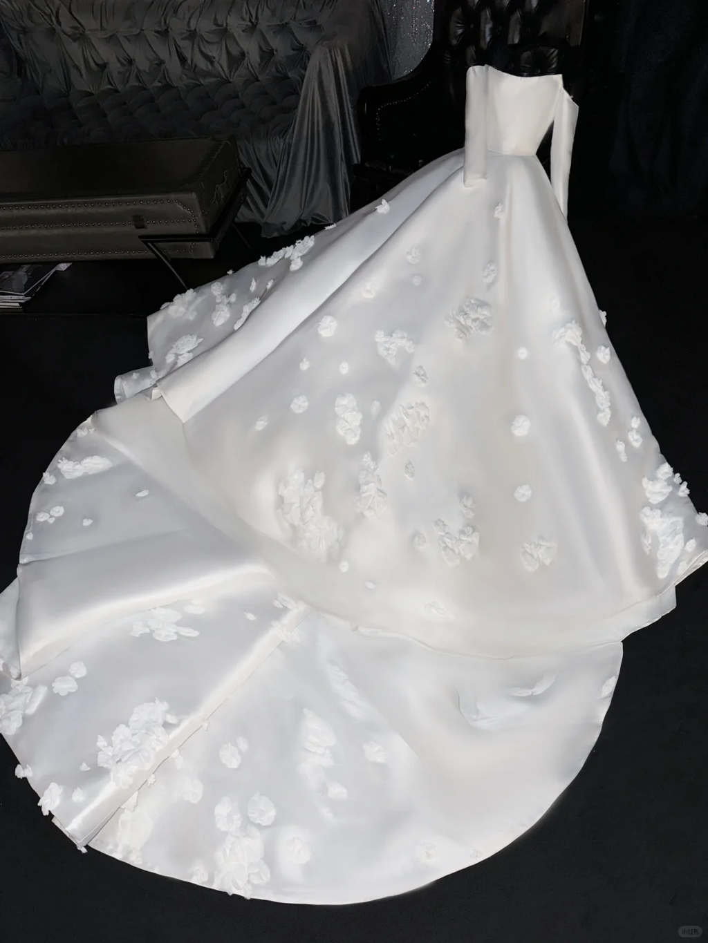 Glamorous 3D Floral Applique Off-Shoulder Satin A-Line Wedding Dress TP5422