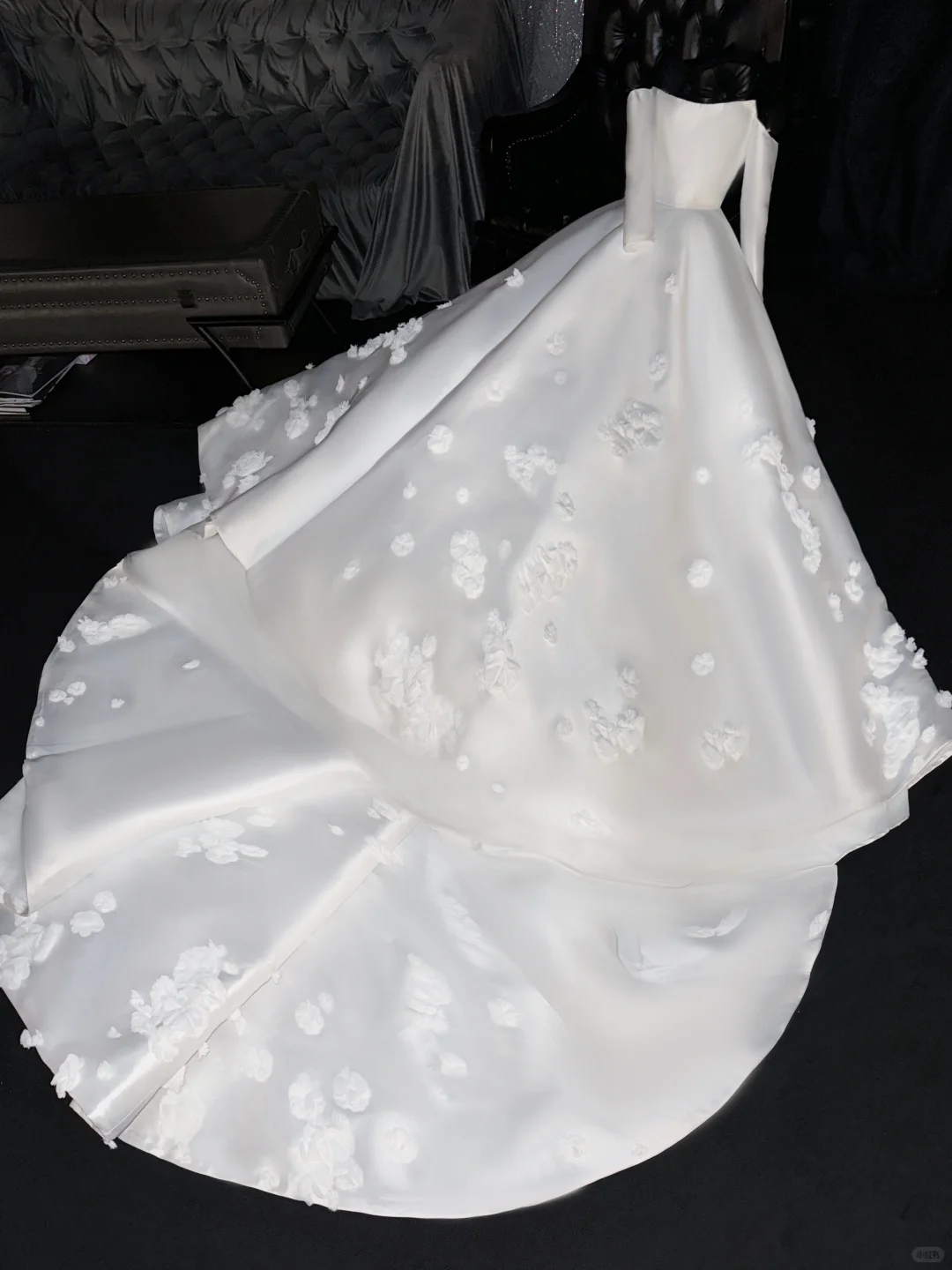Glamorous 3D Floral Applique Off-Shoulder Satin A-Line Wedding Dress TP5422