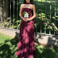 Vintage Burgundy Strapless Chiffon A-Line Floor-Length Evening Gown TP5849