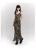 Vintage Butterfly Green Mesh Spaghetti Strap Dress TP2911