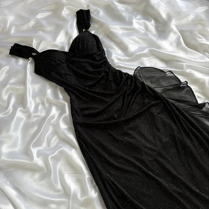 Black Shiny Elegant Long Chiffon Ball Gown Evening Gown Party Dress gh4232
