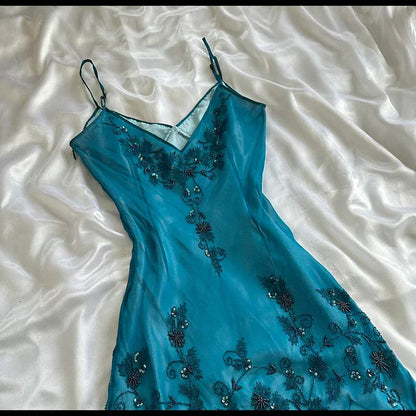 Blue fashion elegant delicate beading spaghetti straps long chiffon elegant ball gown evening dress party dress gh3493