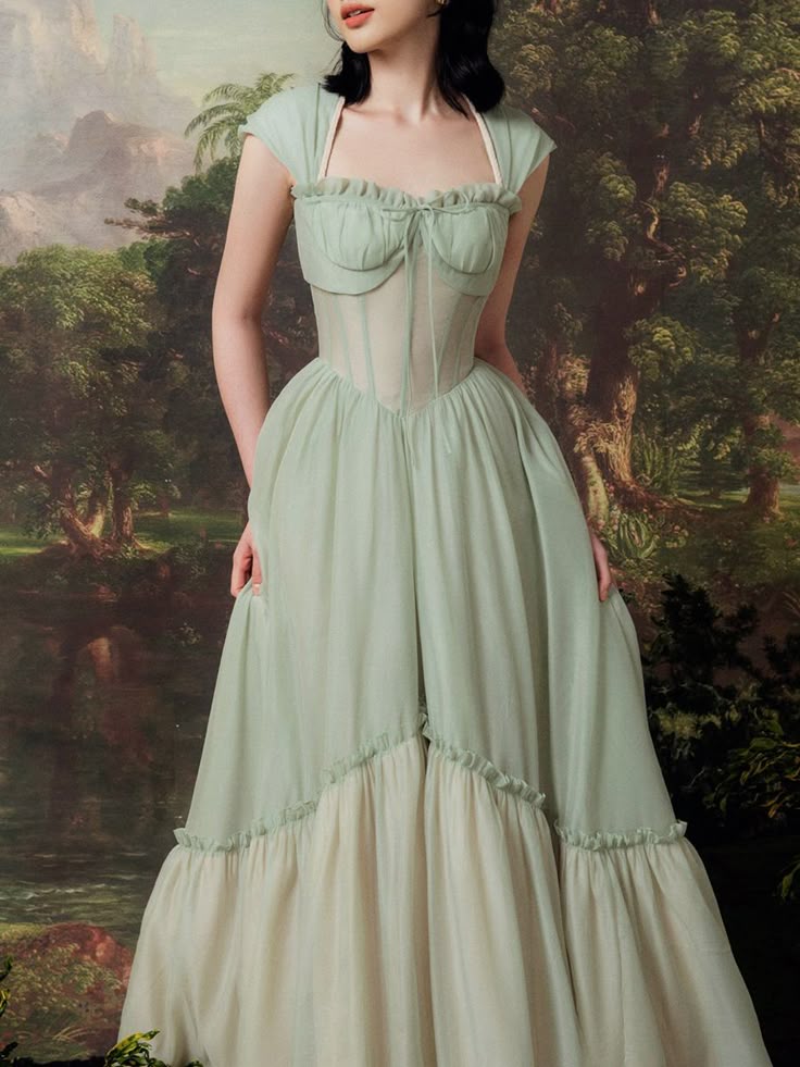 Green Retro Elegant Sweetheart Neck Long School Chiffon Tulle Ball Dress Evening Dress Birthday Party Dress Bridesmaid Dress gh4082