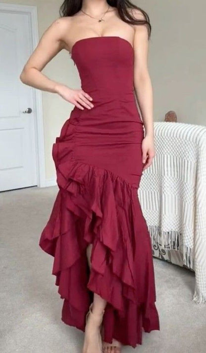 girlhomeshops-Blue/Wine Red/Yellow/Purple Long Chiffon Ruffle Prom Dress Graduation Dress gh5929