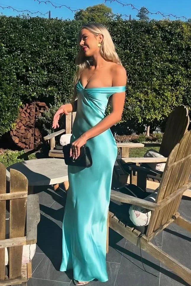 Enchanting Off-the-shoulder Satin Mermaid Floor-length Prom Dress Evening Dress TP4324