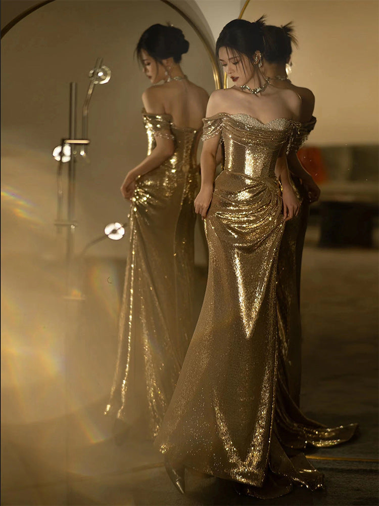 Sparkle Gold Sequin Evening Dress Prom Dresses Mermaid