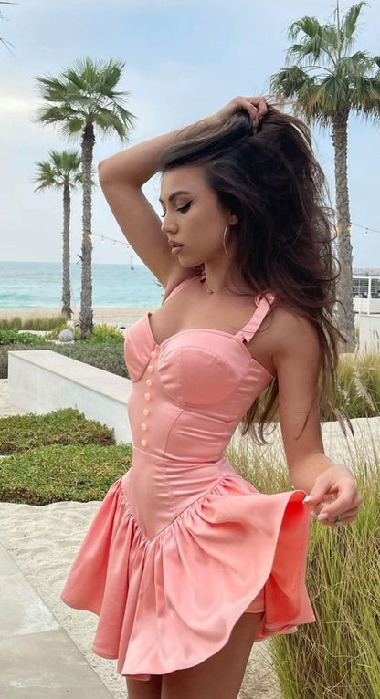 Cute Mini 17th Birthday Dresses Pink Birthday Outfit P422