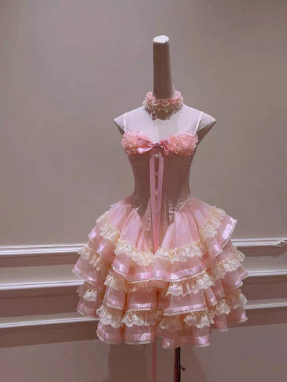 Princess Heart-shaped Collar Bow Herringbone Lace Edge Fluffy 17th Birthday Homecoming Dress P3781