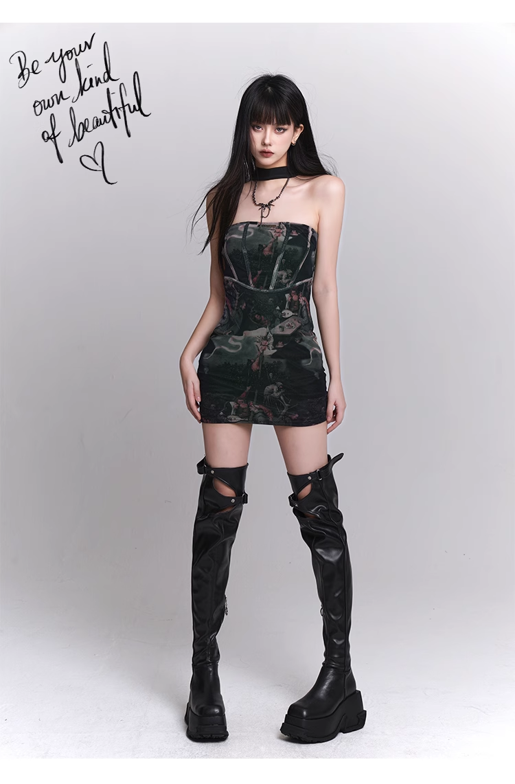 New Fashion Painting Pattern Design Sense Halter Dress TP2925
