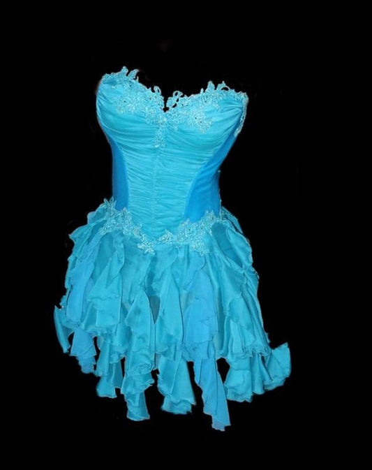 ✨Girlhomeshops-Blue exquisite applique vintage fashion short chiffon homecoming dress party dress gh4992