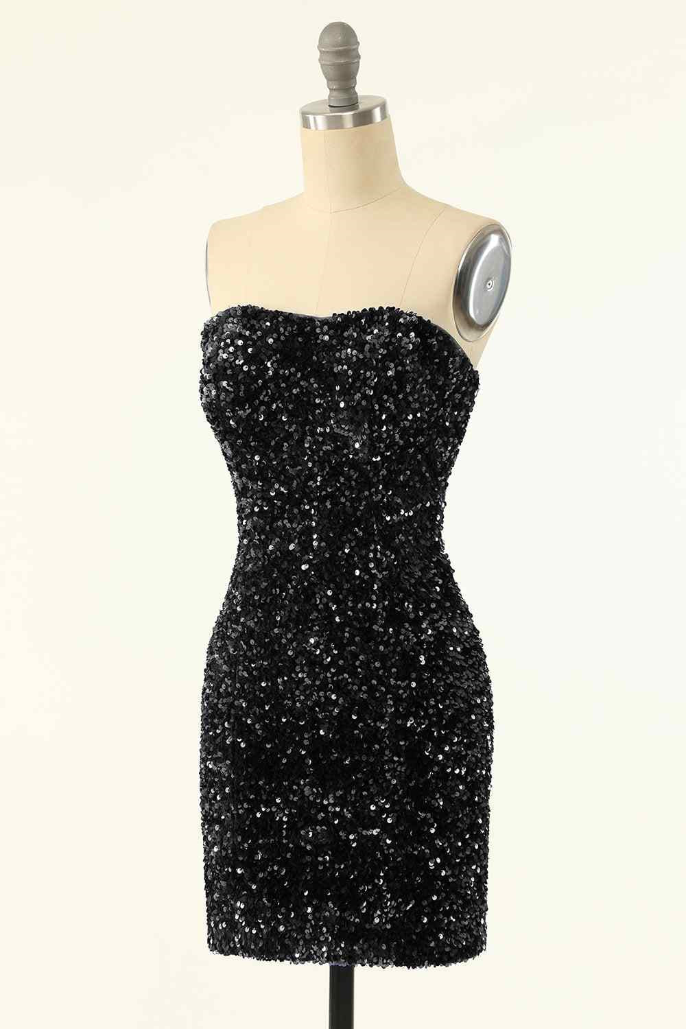 Sheath Strapless Sequins Mini Homecoming Dress