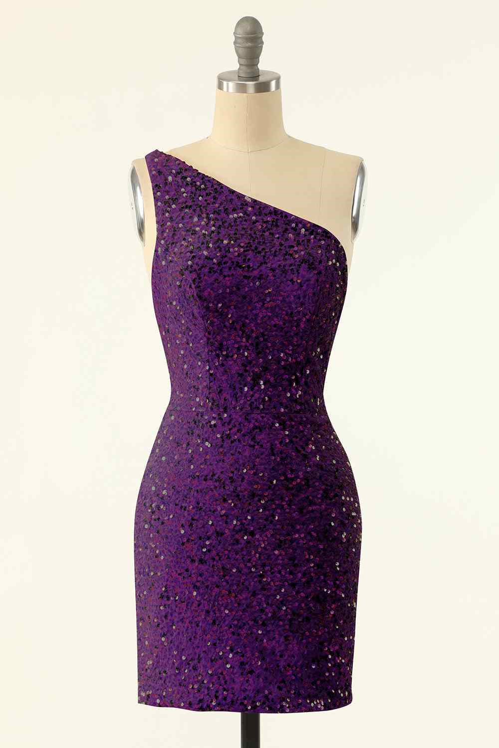 Sheath One Shoulder Sequins Strap Back Mini Homecoming Dress