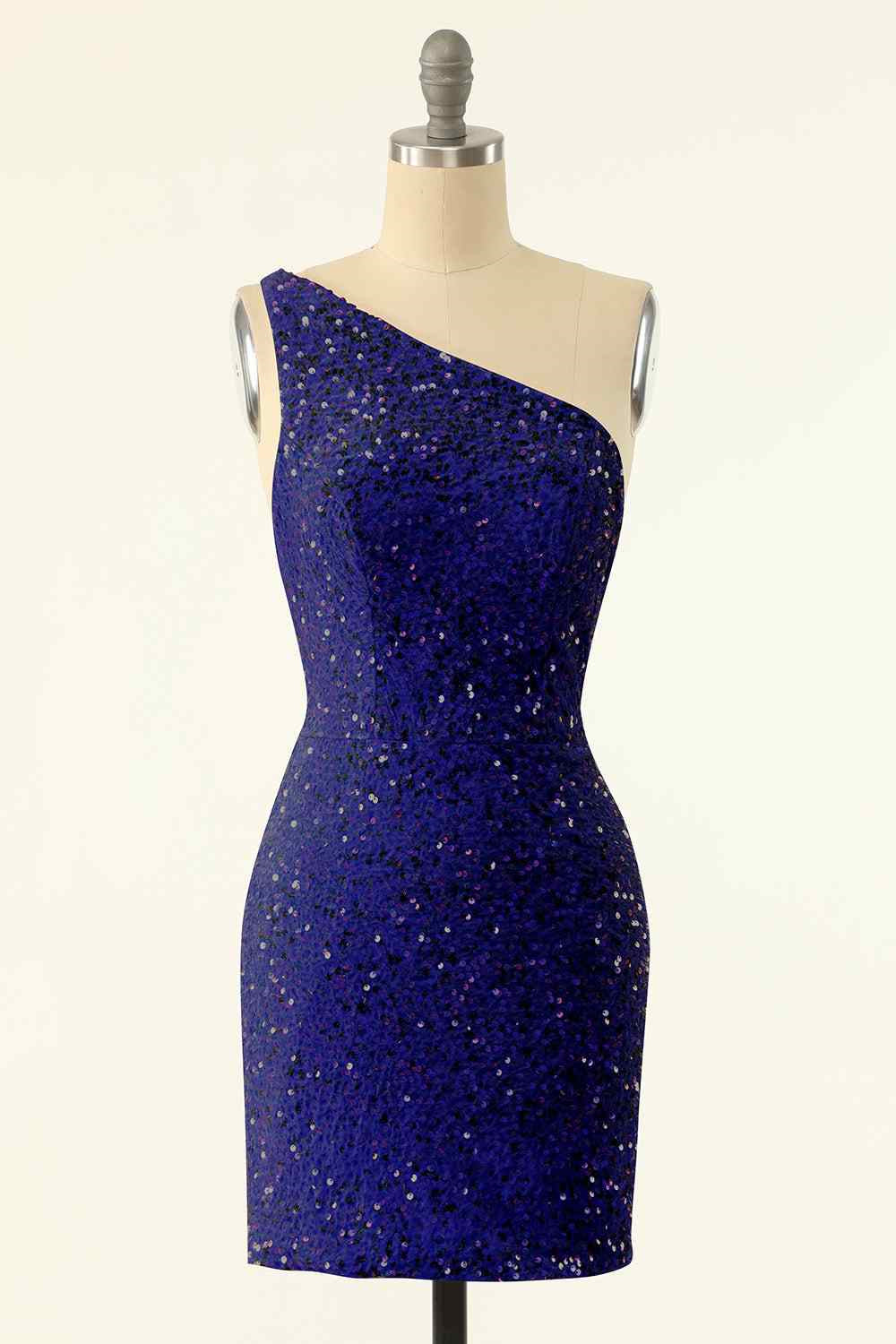 Sheath One Shoulder Sequins Strap Back Mini Homecoming Dress