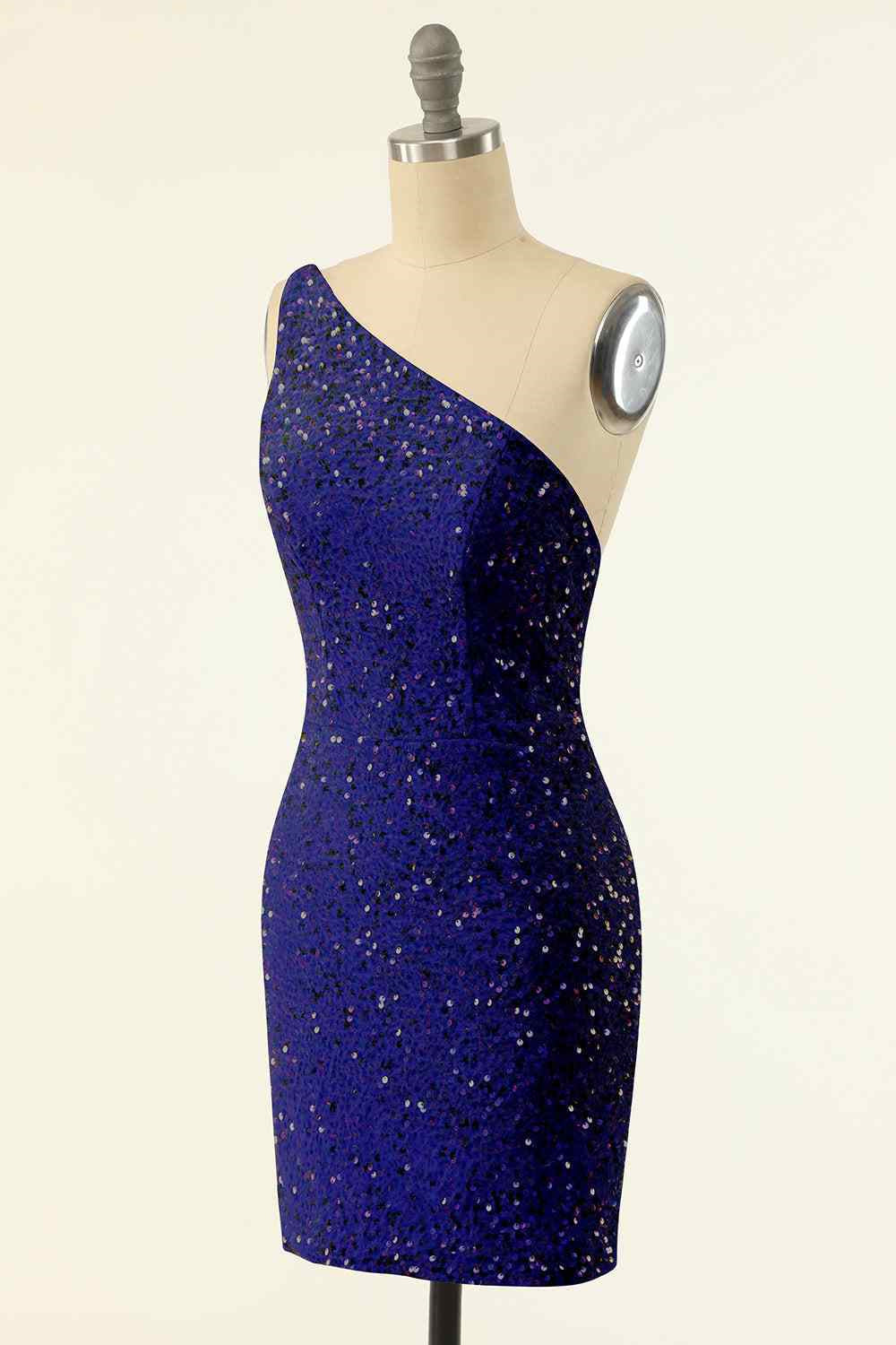 Sheath One Shoulder Sequins Strap Back Mini Homecoming Dress