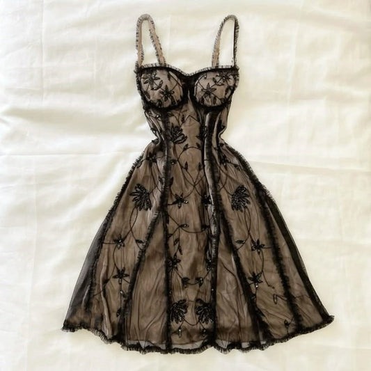 Brown Black Tulle Vintage Elegant Sweetheart Neck Exquisite Beading Midi/Short Satin Tulle Homecoming Dress Prom Dress Evening Dress Birthday Party Dress gh4081