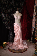 Vintage Pink Satin Mermaid Beaded Bodice Draped Evening Gown TP5110