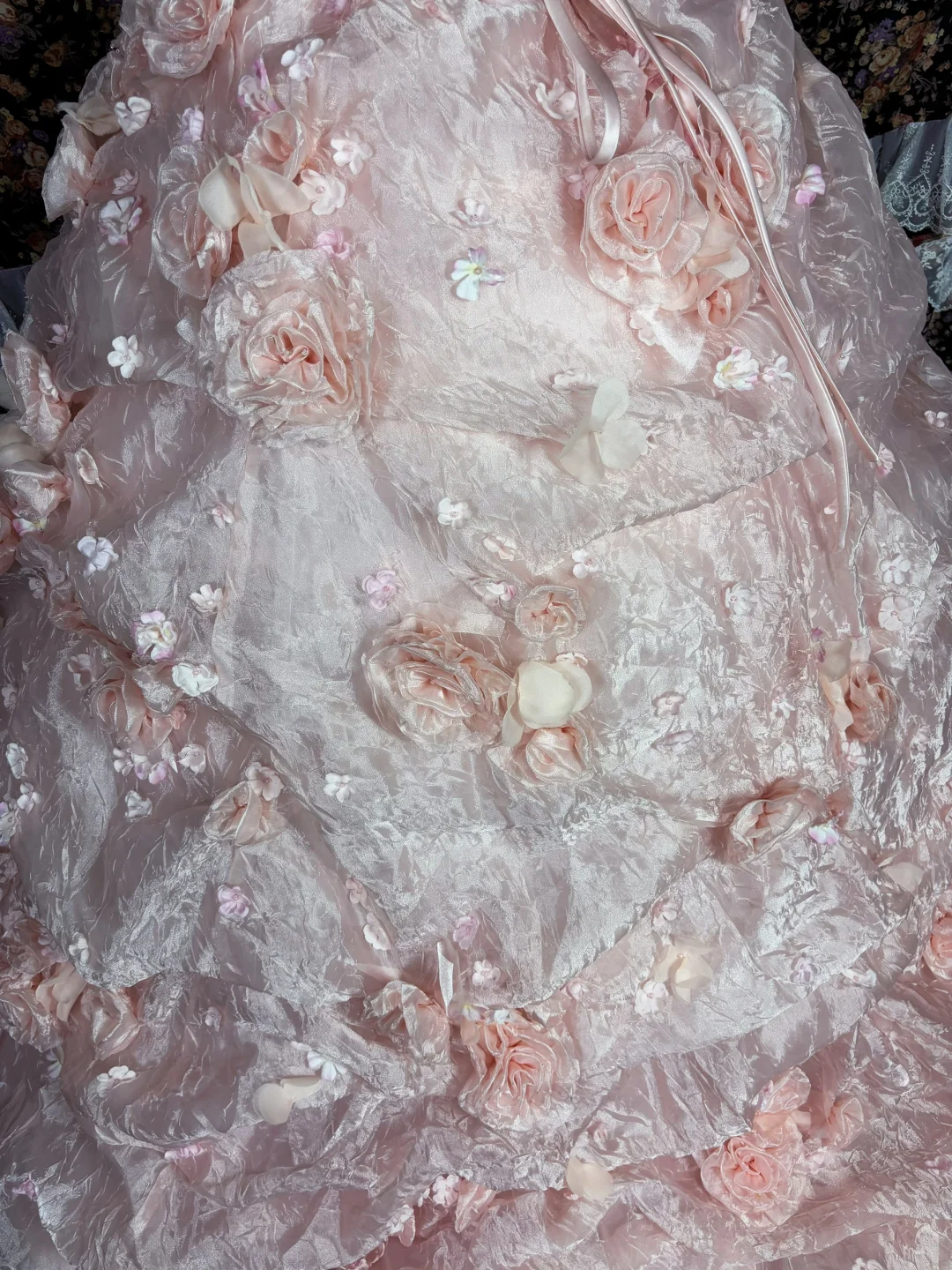 Gorgeous Pink 3D Flowers Sweet 16 Quinceanera Strapless A-Line Floor-length Prom Dress Evening Dress Ball Gown TP4391
