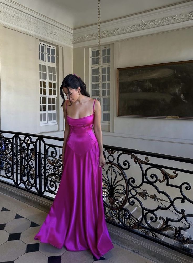 Pink Purple Sexy A-Line Spaghetti Strap Maxi Party Ball Gown Evening Dress gh3021