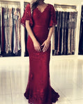 Modest Prom Dresses Lace Mermaid Evening Gown With Puffy Sleeves