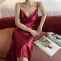 New Simple Design A-line Satin Sleeveless Spaghetti Strap Dress TP3277