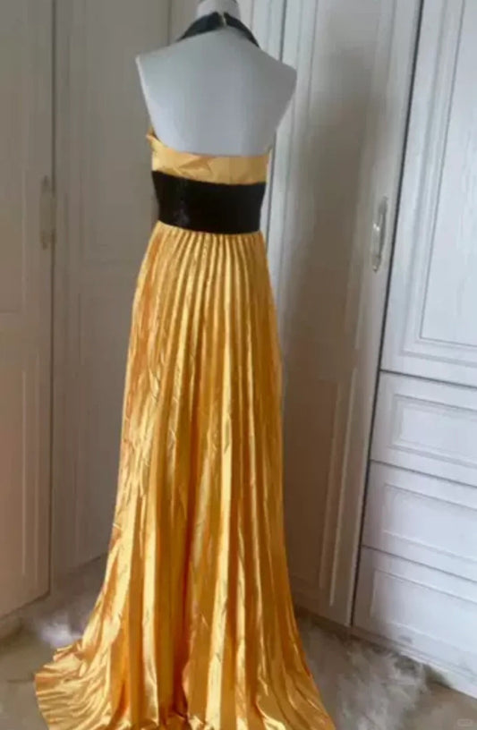 Yellow Exquisite Beading Long Satin Fashion Ball Gown Evening Gown Party Dress Prom Dress gh4267