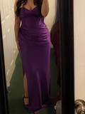 Mermaid Purple Strapless Satin Prom Dress Wedding Guest Dresses