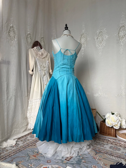 Light Blue Camisole Fitted Slim Retro Gradient Evening Gown gh7141