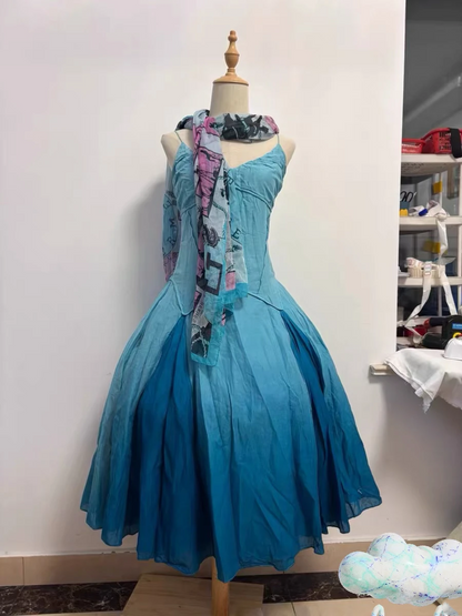Light Blue Camisole Fitted Slim Retro Gradient Evening Gown gh7141