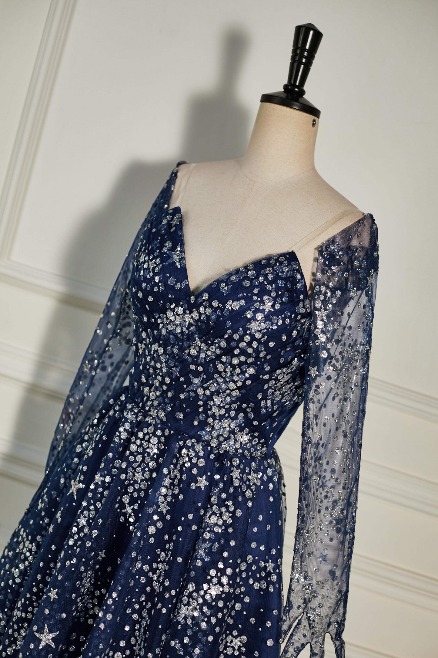 Dark Navy Sequined Long Sleeves A-line Homecoming Dress