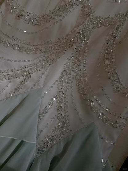 Mint Green Beaded Flowing Long Chiffon Ball Gown Birthday Party Dress Evening Dress gh4407