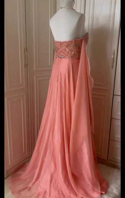 ✨Pink Fantasy Greek Goddess Long Chiffon Ball Gown Evening Gown gh4269