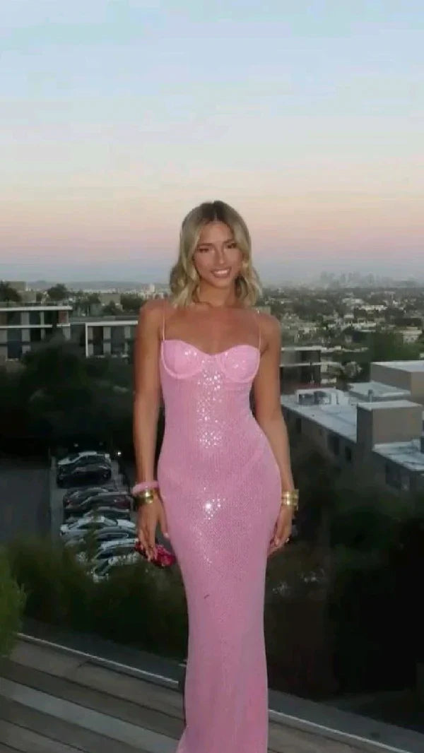 Pink Shiny Fashion Elegant Long Mermaid Slim Sequin Ball Gown Evening Dress Party DressProm Dress gh3661